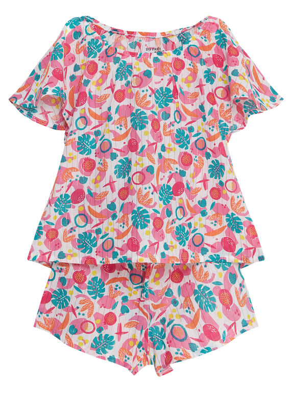 Pyjama court enfant fille imprimé tropical JEFAPYJ7 / 20SH11U6PYJ000