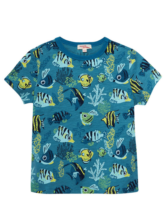 Tee shirt garçon  manches courtes imprimé poissons bleu JOBOTI6 / 20S902H5TMC102