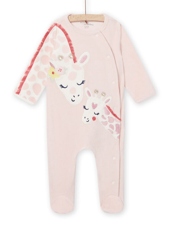 Grenouillère en velours rose pastel animation girafes bébé fille NEFIGREMAM / 22SH13G5GRED326