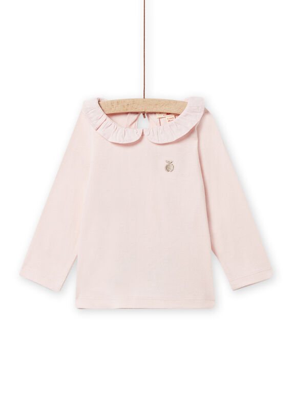 T-shirt rose poudré à col volanté bébé fille NIJOBRA2 / 22SG0973BRAD327