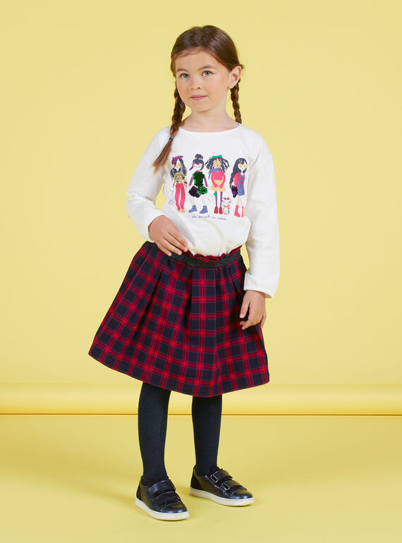 Jupe évasée imprimé tartan bleu nuit et rouge enfant fille MAMIXJUP1 / 21W901J2JUPC205