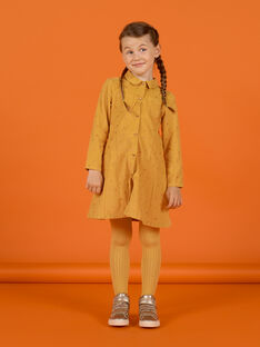 Robe jaune en velours à motif fantaisie enfant fille MASAUROB3 / 21W901P1ROBB107