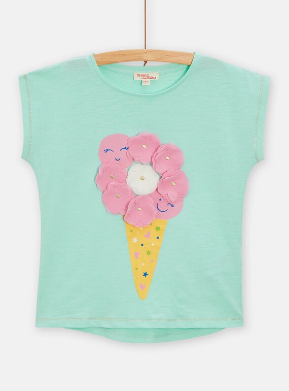 T-shirt couleur vert d'eau animation glace pour fille TARYTI2 / 24S901U1TMCC215