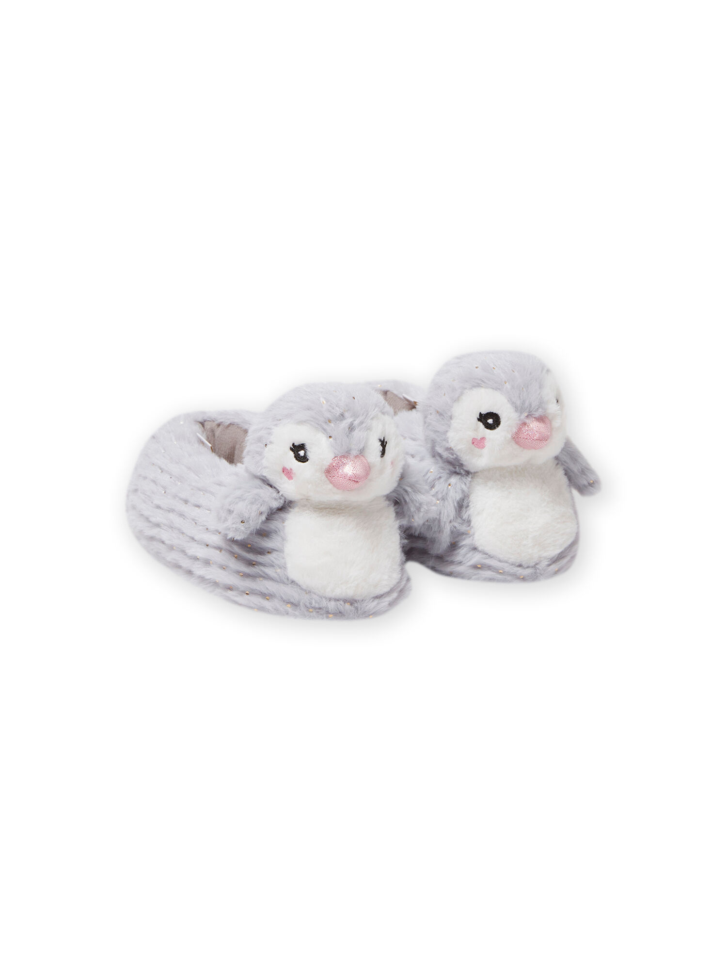 Pantoufles grises pingouin 3D enfant fille Chaussons DPAM