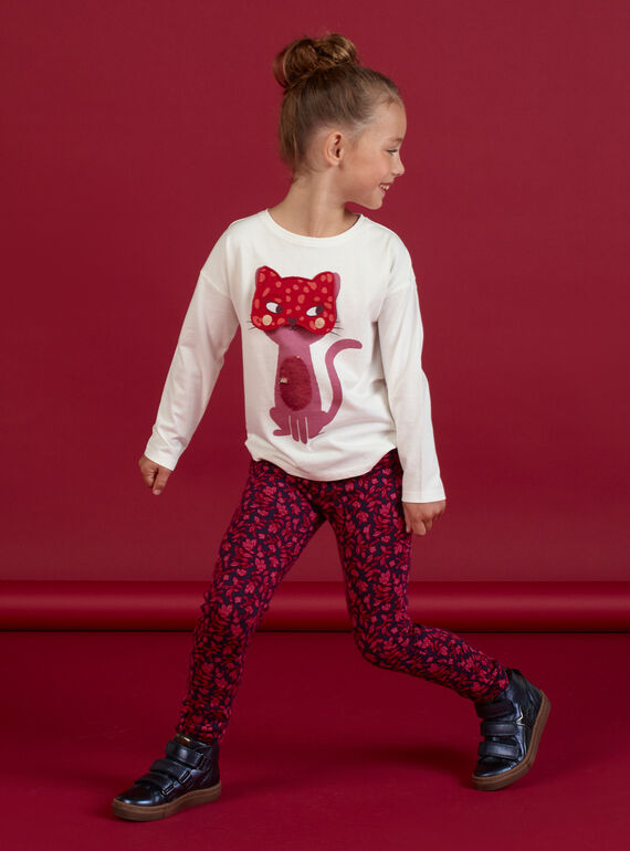 T-shirt manches longues écru à animation chat masqué enfant fille MAFUNTEE2 / 21W901M2TML001