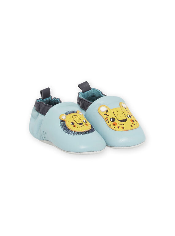 Chaussons bleu azur à motifs lion et lionne bébé garcon NUCHOSLION / 22KK3822D3SC201