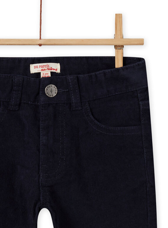 Pantalon uni bleu nuit en velours côtelé enfant garçon MOJOPAVEL4 / 21W90211PAN705