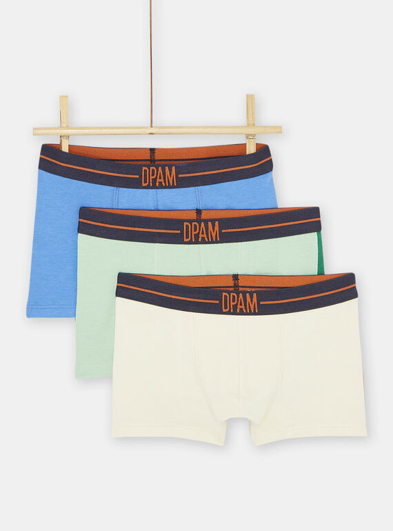 Lot de 3 caleçons bleu, vert et jaune garçon SEGOBOXANI / 23WH1266BOXC228