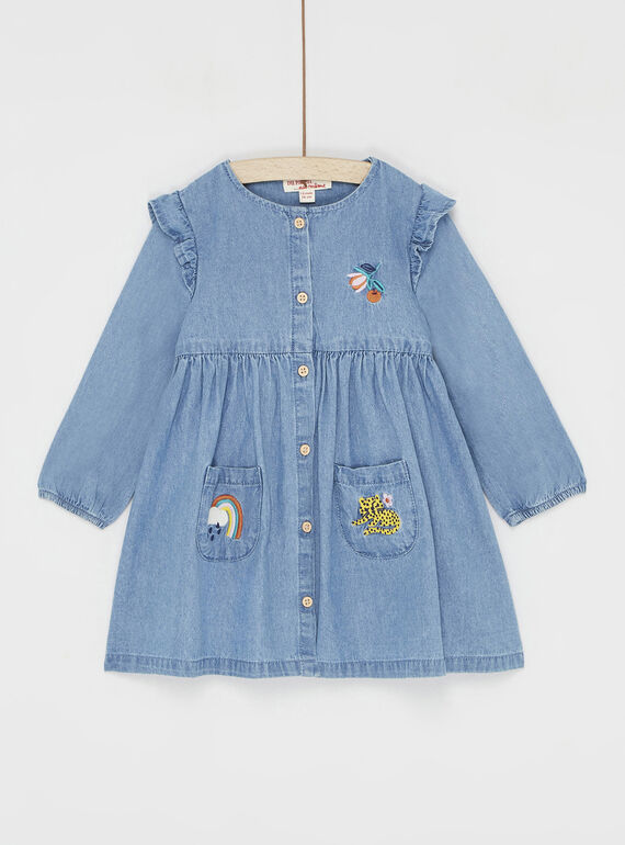 Robe manches longues denim moyen pour bébé fille SILINROB3 / 23WG09H2ROBP274