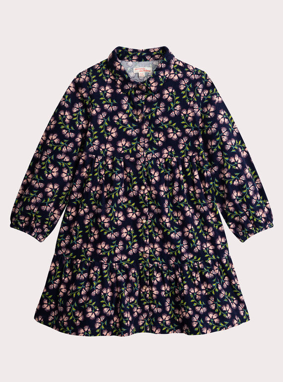 Robe marine en velours cotelé imprimé fleuri pour fille VAKLIROB3 / 24W90143ROB070