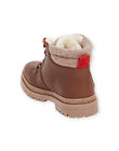 Boots cuir fourrées marrons à lacets enfant garçon MOBOOTMONT / 21XK3681D0D802