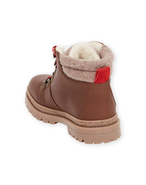 Boots cuir fourrées marrons à lacets enfant garçon MOBOOTMONT / 21XK3681D0D802