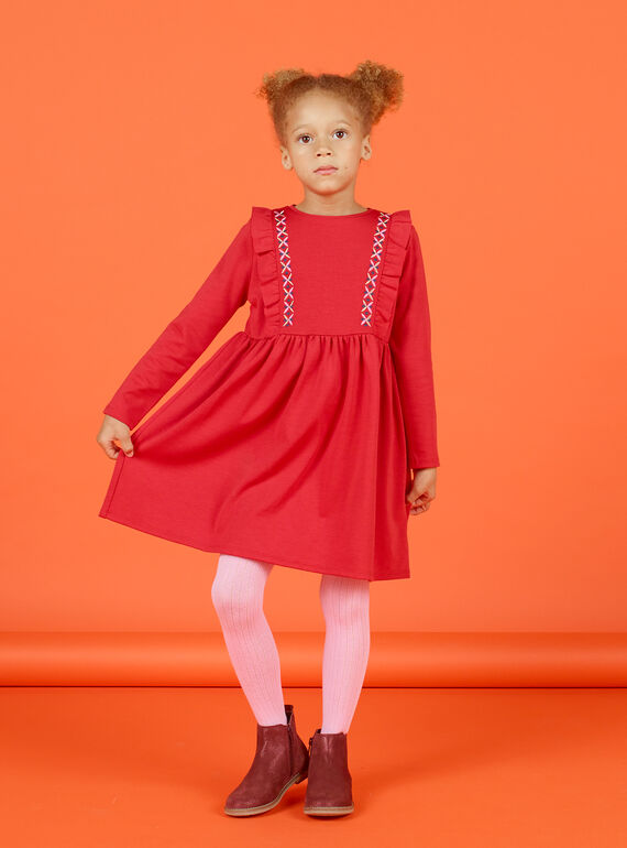 Robe milano manches longues volants enfant fille MACOMROB3 / 21W901L2ROB408