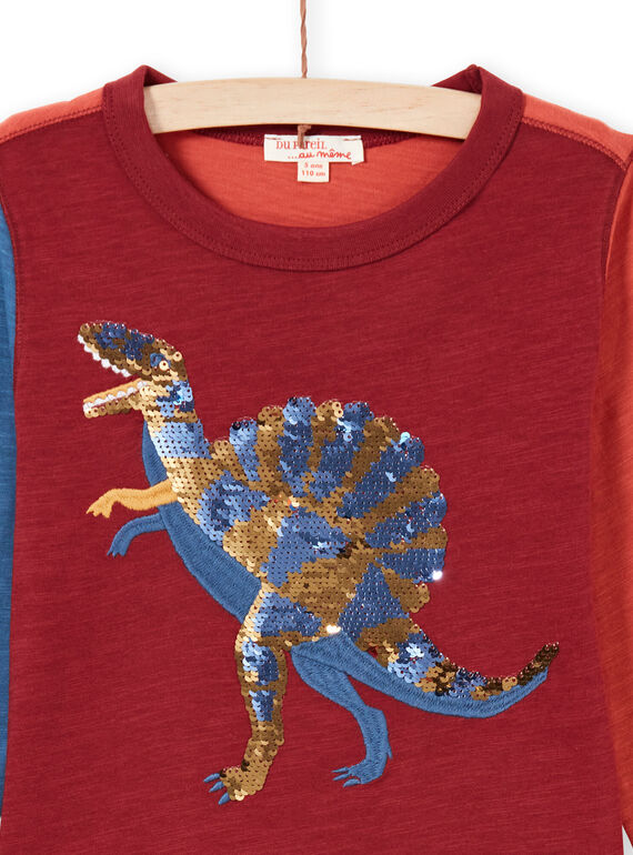 T-shirt tricolore animation dinosaure à sequins réversibles enfant garçon MOPATEE3 / 21W902H1TML719