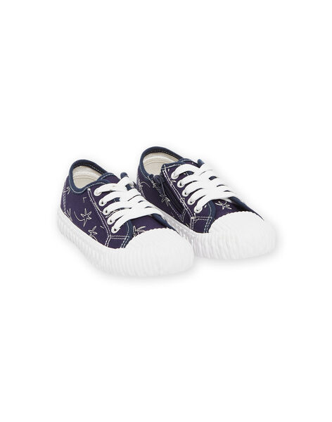 Basket à lacet et zip garçon en toile imprimée bleue ROTOILBLUE / 23KK3673D16070