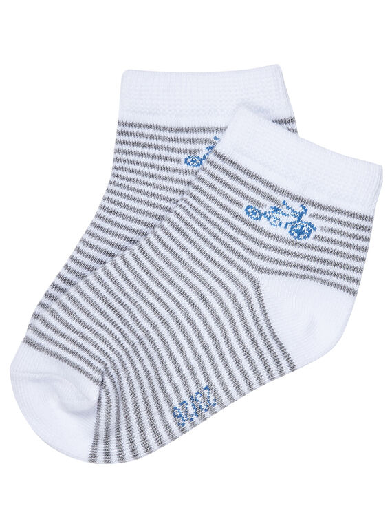 Chaussette bébé garçon blanc rayée grise JYUPOECHO / 20SI10G1SOQ000