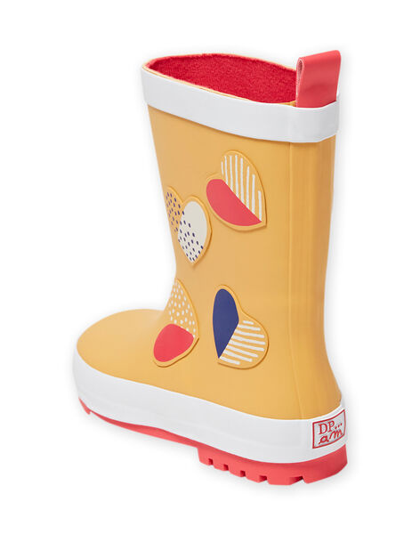 Bottes de pluie jaunes à motifs cœurs fantaisie enfant fille MAPLUICOEUR / 21XK3511D0C400