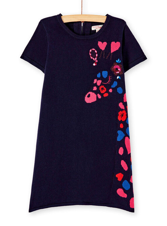 Robe en maille à manches courtes, girafe en jacquard, broderie et perles KAREROB3 / 20W901G2ROB070