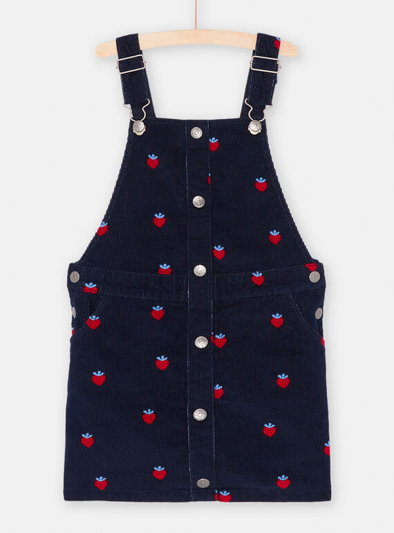 Robe salopette bleu nuit à imprimé fraise fille SAFOROB2 / 23W901K1ROBC205