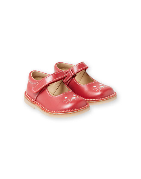 Salomés rouges en cuir à motif lapin bébé fille LBFBABLAPIN / 21KK3731D13050