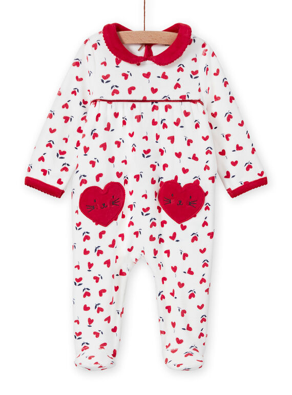 Grenouillère écrue imprimé cœurs bébé fille MEFIGREMIX / 21WH1331GRE001