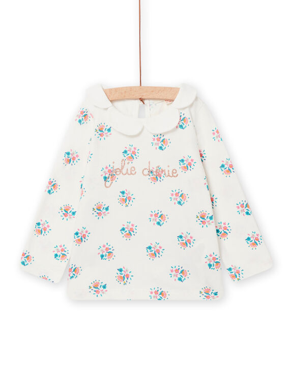 T-shirt écru à imprimé fleuri et col pétales bébé fille NIGABRA / 22SG09O1BRA001