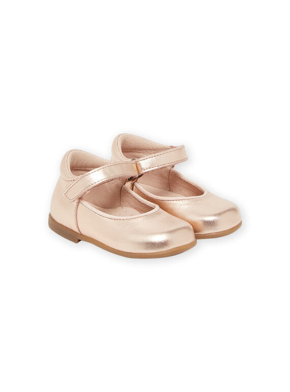 Babies en cuir lisse doré rose 