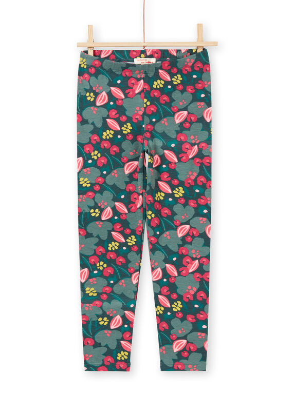 Legging vert imprimé fleuri enfant fille MYAKALEG2 / 21WI01I2CALG604