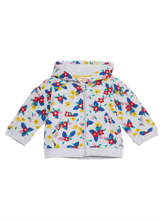 Haut de jogging gris chiné imprimé layette fille JITROHOJOG / 20SG09F1JGHJ920
