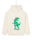 Sweat à capuche blanc crème à motif dinosaure ROPURSWE2 / 23S902L1SWEA002