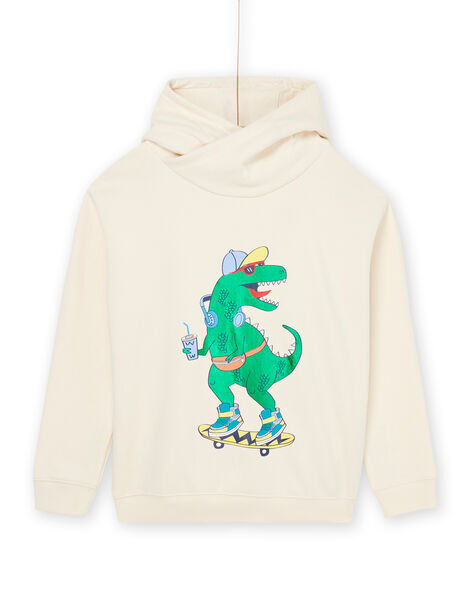 Sweat à capuche blanc crème à motif dinosaure ROPURSWE2 / 23S902L1SWEA002