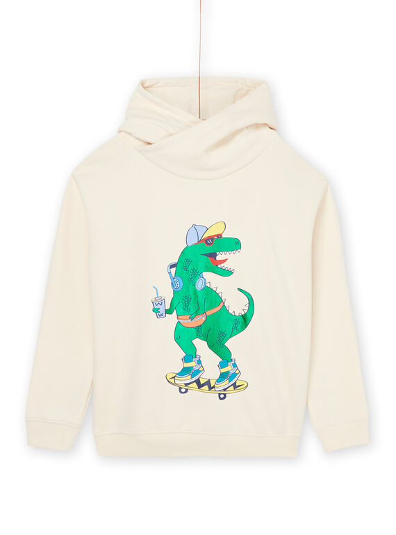 Sweat à capuche blanc crème à motif dinosaure ROPURSWE2 / 23S902L1SWEA002