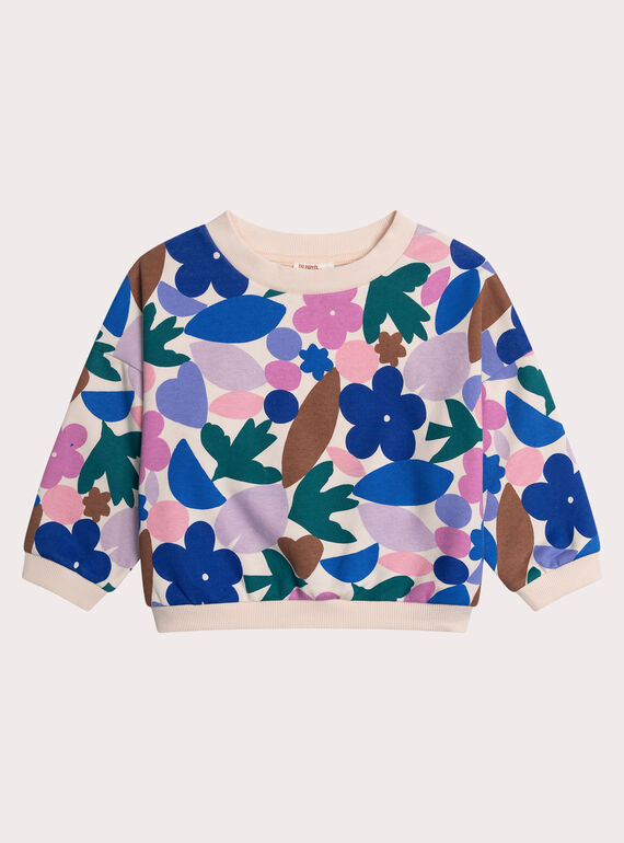 Sweat beige imprimé graphique fille