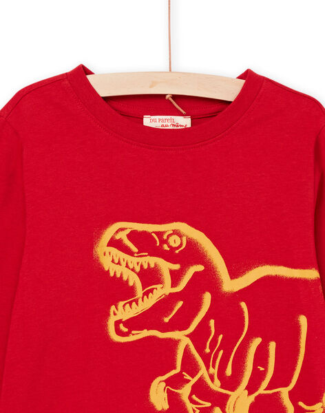 T-shirt manches longues rouge à motif dinosaure POJOTEE1 / 22W902B4TML505