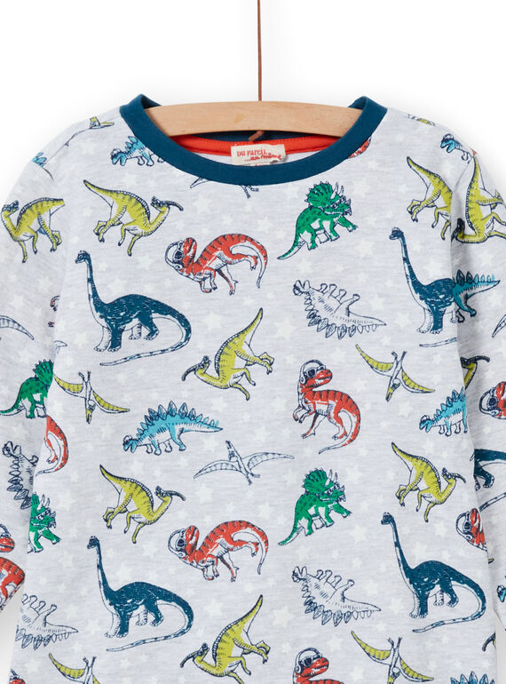 Ensemble pyjama gris chiné phosphorescent à imprimé dinosaure enfant garçon MEGOPYJAOP / 21WH1282PYJJ922