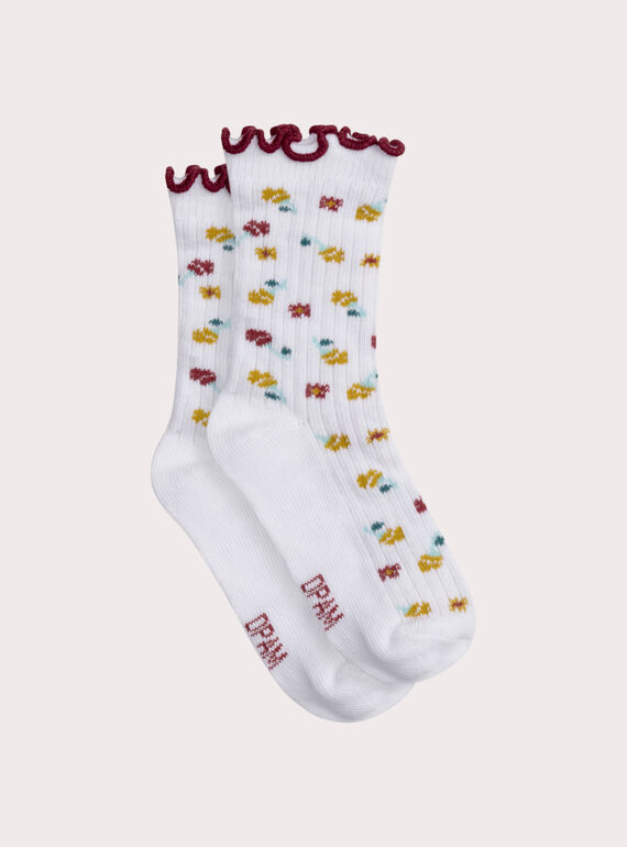Chaussettes beiges côtelées à fleurs pour bébé fille XYICOSOCK / 25WI09D3SOQA001