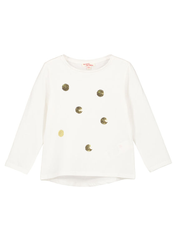 T-shirt manches longues écru avec sequins brillants brodés. GAJOYTEE3 / 19W90132D32001