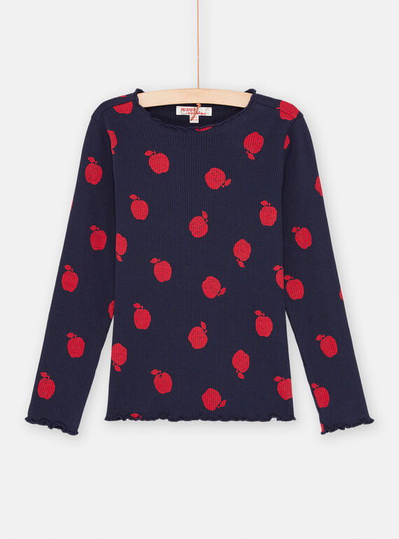 T-shirt bleu marine et rouge à imprimé pomme fille SAJOUTEE3 / 23W901G2TML070