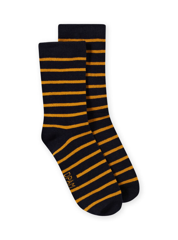 Chaussettes à rayures bleu marine et jaunes enfant garçon MYOJOCHOR4 / 21WI0214SOQ113