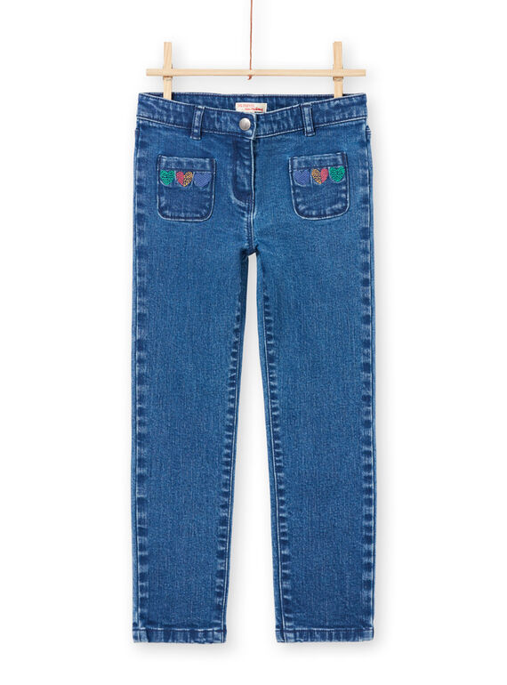Jean bleu à motifs cœurs enfant fille MAMIXJEAN / 21W901J1JEAP269
