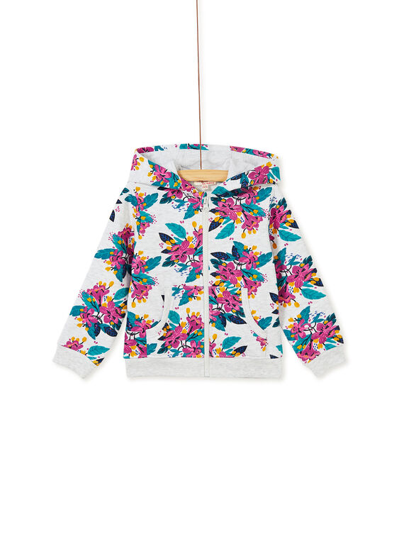sweat à capuche zipé gris chiné et imprimé floral  KAJOHAUJOG1 / 20W90154D33943