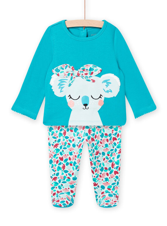 Ensemble pyjama T-shirt et pantalon bleu lagon bébé fille MEFIPYJKOA / 21WH1381PYJ210