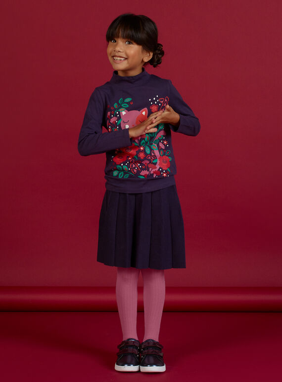 Jupe bleu foncé plissée en maille enfant fille MAFUNJUP1 / 21W901M1JUPH703
