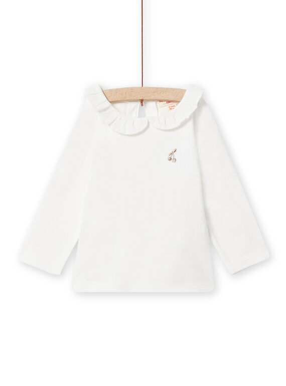 T-shirt écru à col volanté blanc bébé fille NIJOBRA3 / 22SG0972BRA001