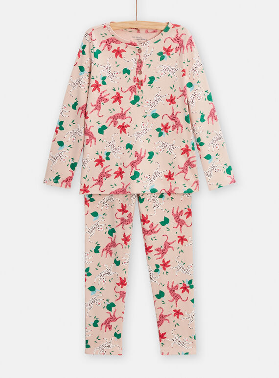 Pyjama roseen en côtes imprimé panthère pour fille TEFAPYJPAN / 24SH1141PYJD329
