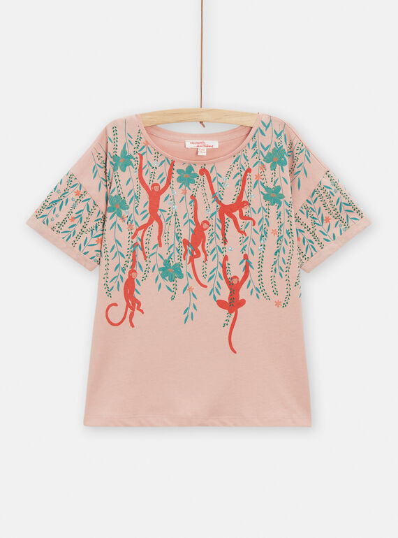 T-shirt rose animation singes dans la jungle pour fille TACOTI3 / 24S901N3TMCD329