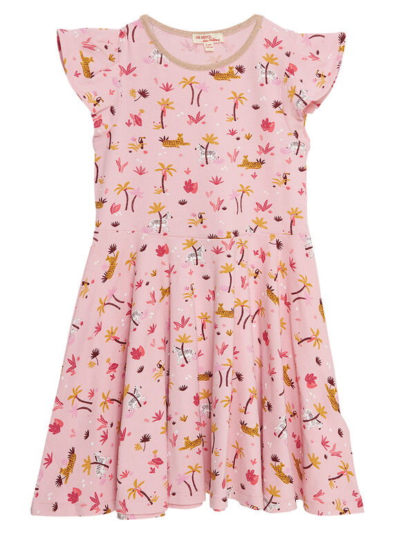 Robe manche courte imprimé végétal et animal en coton piqué  JADUROB5 / 20S901O4ROB321
