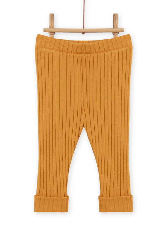 Legging uni jaune moutarde côtelé bébé fille MYIJOLEGCO5 / 21WI0912CALB106