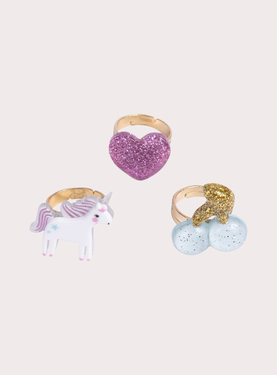 Lot de 3 bagues licorne, cœur et cerise fille WYAJORING / 25SI01G7BRTD318