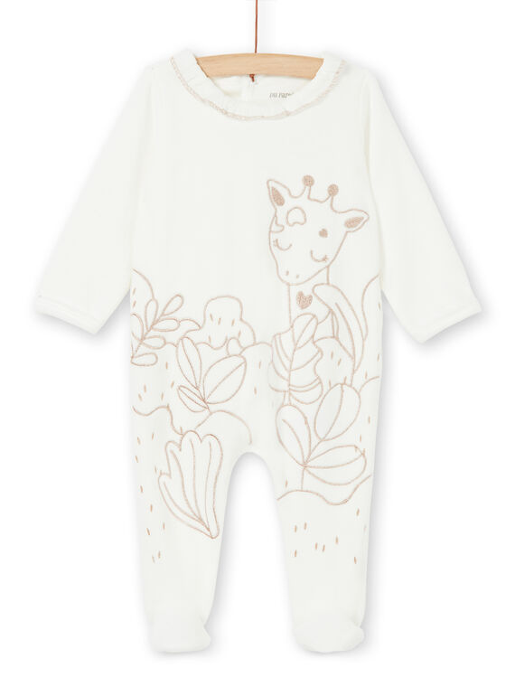 Grenouillère écrue en velours motif giraffe LEFIGREGIR / 21SH135BGRE001